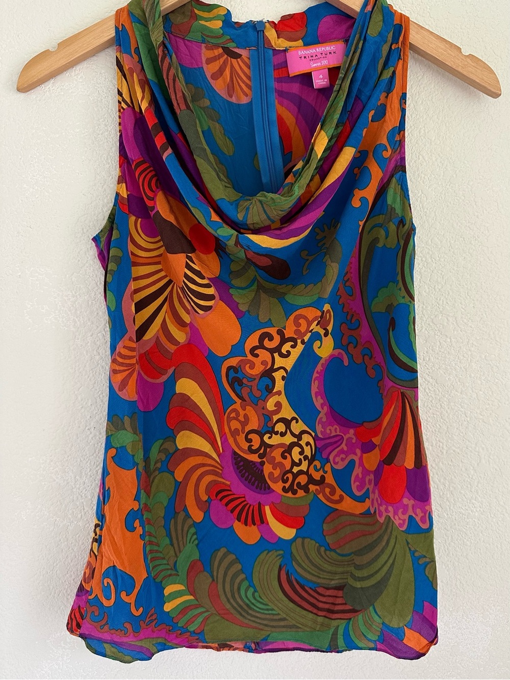 Banana Republic Silk Trina Turk Cowl Neck Blouse 2012 Coachella Print Size 4